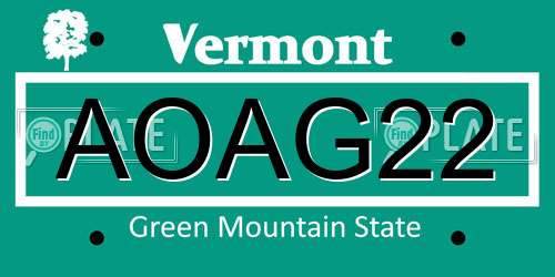 AOAG22 Vermont License Plate