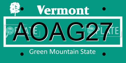 AOAG27 Vermont License Plate