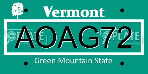 AOAG72 Vermont License Plate