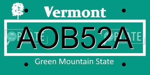 AOB52A Vermont License Plate