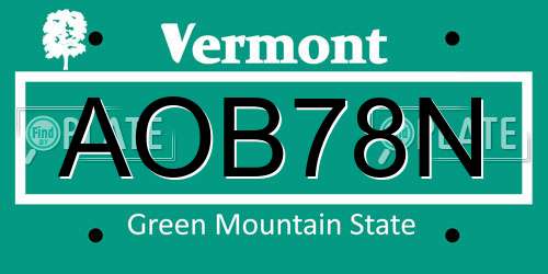 AOB78N Vermont License Plate