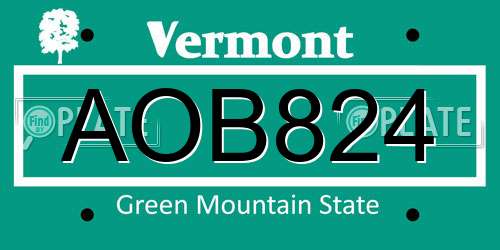 AOB824 Vermont License Plate