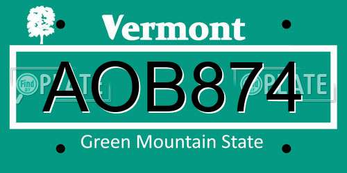 AOB874 Vermont License Plate