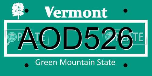 AOD526 Vermont License Plate