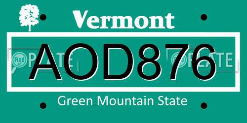 AOD876 Vermont License Plate