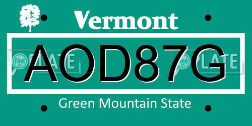 AOD87G Vermont License Plate