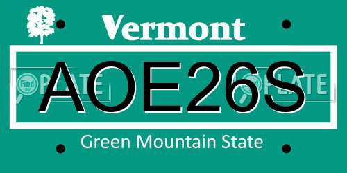 AOE26S Vermont License Plate