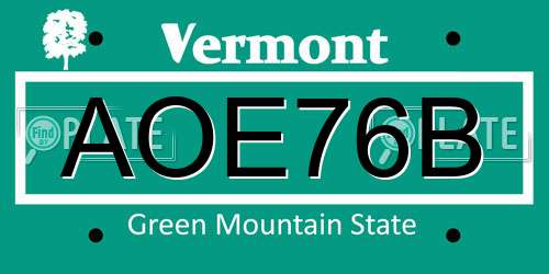 AOE76B Vermont License Plate