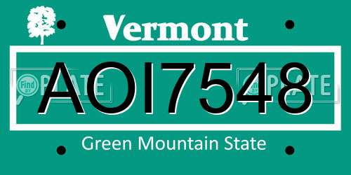 AOI7548 Vermont License Plate