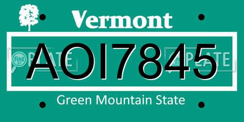 AOI7845 Vermont License Plate