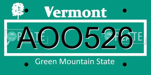 AOO526 Vermont License Plate