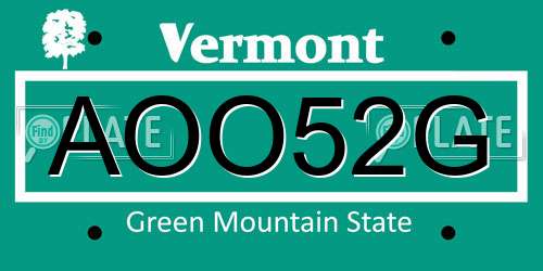 AOO52G Vermont License Plate