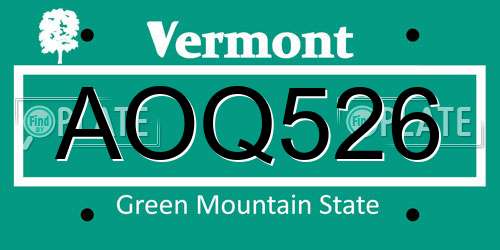 AOQ526 Vermont License Plate