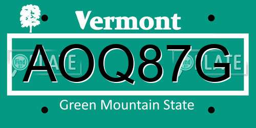 AOQ87G Vermont License Plate
