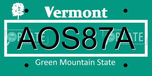 AOS87A Vermont License Plate