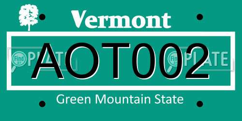 AOT002 Vermont License Plate