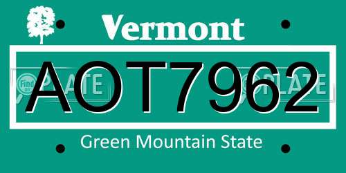 AOT7962 Vermont License Plate
