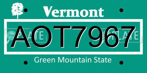AOT7967 Vermont License Plate