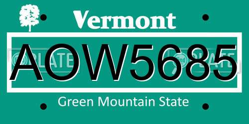 AOW5685 Vermont License Plate