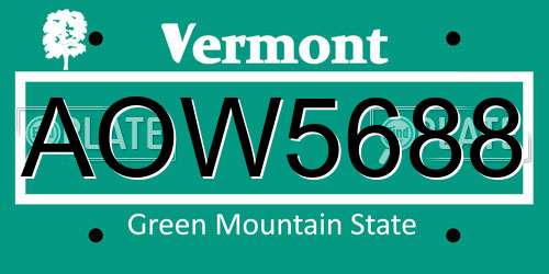 AOW5688 Vermont License Plate