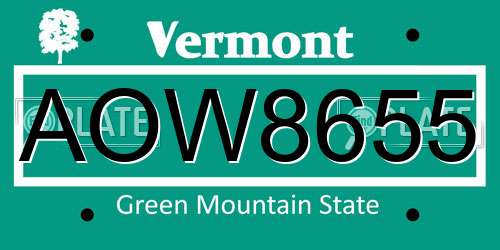 AOW8655 Vermont License Plate