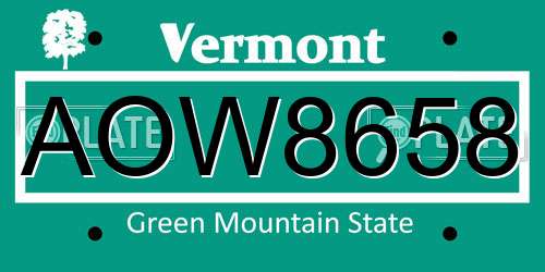 AOW8658 Vermont License Plate