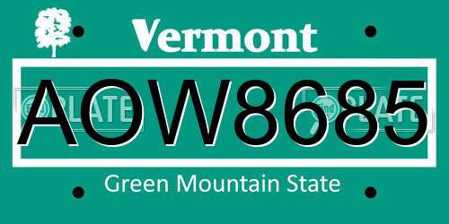 AOW8685 Vermont License Plate