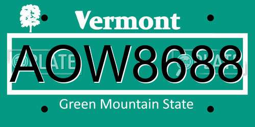 AOW8688 Vermont License Plate