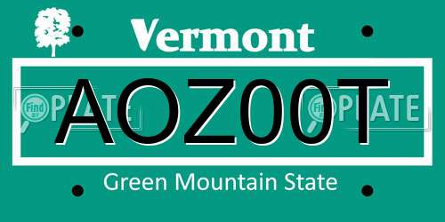 AOZ00T Vermont License Plate