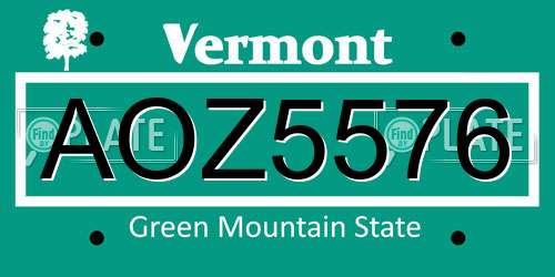 AOZ5576 Vermont License Plate