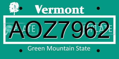 AOZ7962 Vermont License Plate