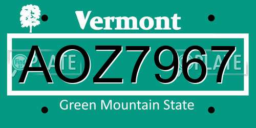 AOZ7967 Vermont License Plate