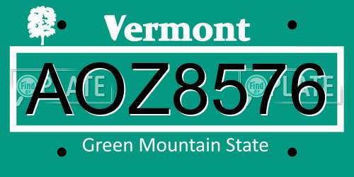 AOZ8576 Vermont License Plate