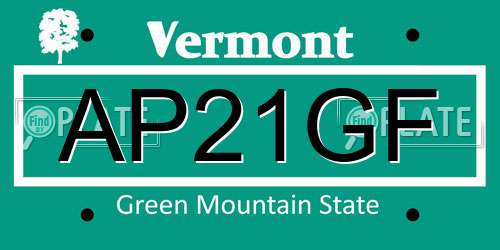 AP21GF Vermont License Plate