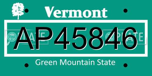 AP45846 Vermont License Plate