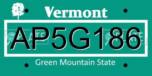 AP5G186 Vermont License Plate