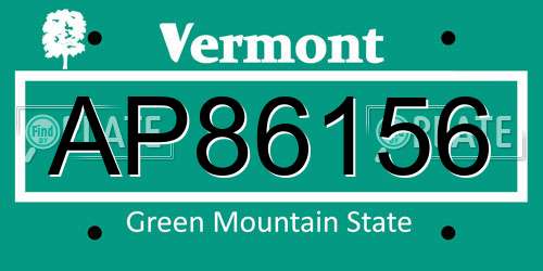 AP86156 Vermont License Plate