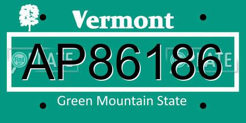 AP86186 Vermont License Plate
