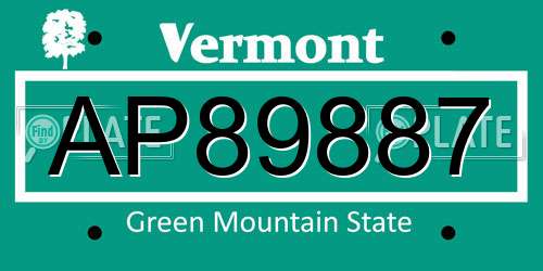 AP89887 Vermont License Plate