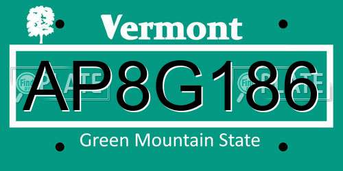 AP8G186 Vermont License Plate