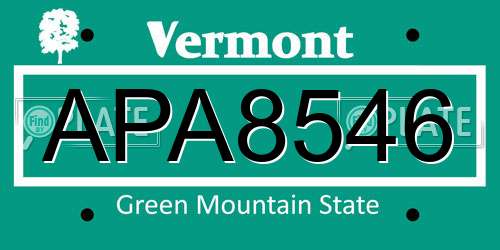 APA8546 Vermont License Plate