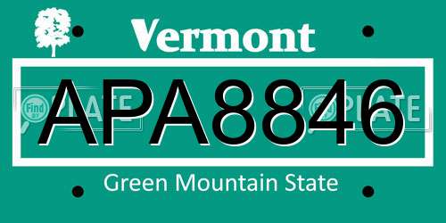APA8846 Vermont License Plate