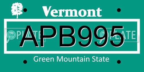 APB995 Vermont License Plate