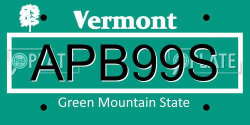 APB99S Vermont License Plate