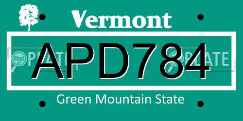 APD784 Vermont License Plate