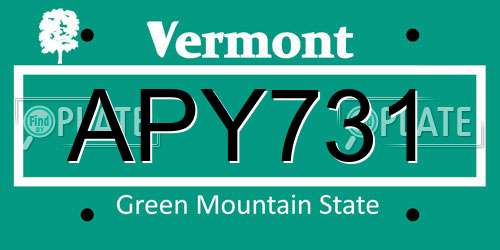 APY731 Vermont License Plate