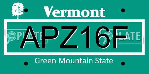 APZ16F Vermont License Plate