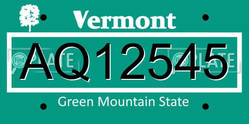AQ12545 Vermont License Plate
