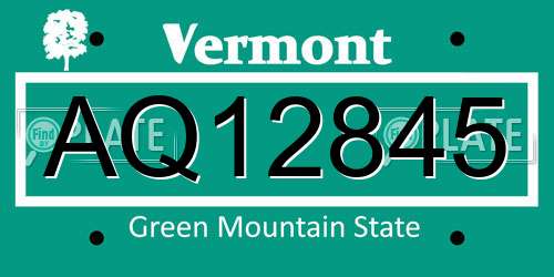 AQ12845 Vermont License Plate
