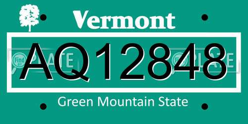 AQ12848 Vermont License Plate